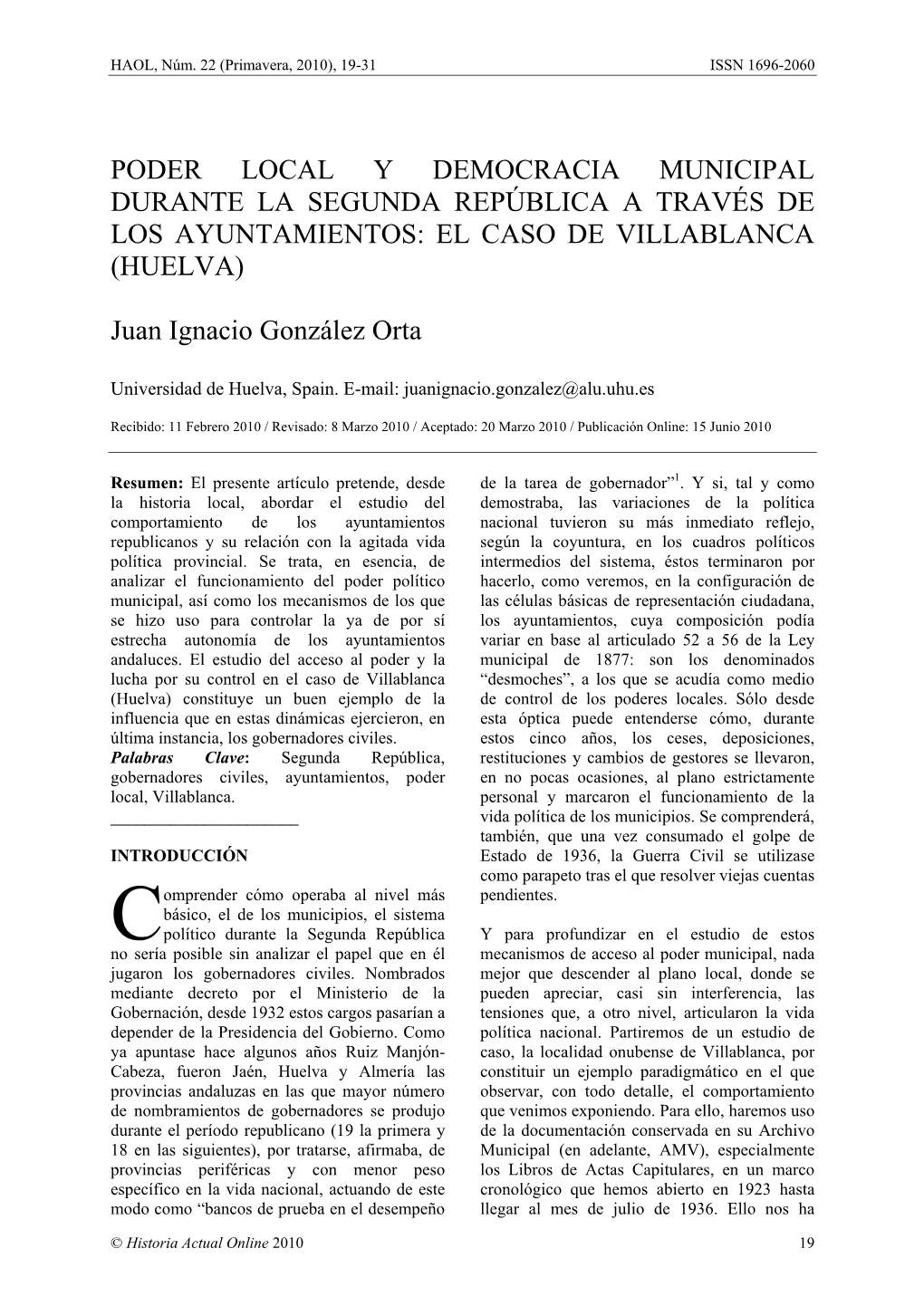 El Caso De Villablanca (Huelva)