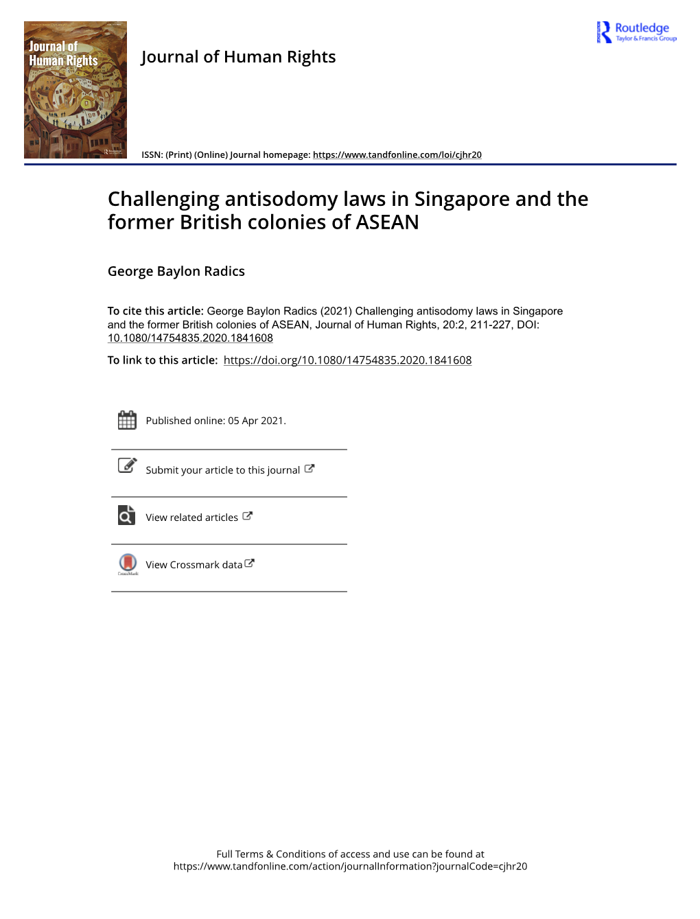 Challenging Antisodomy Laws in Singapore and the Former British Colonies of ASEAN