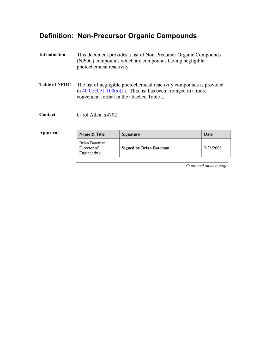 Definition: Non-Precursor Organic Compounds