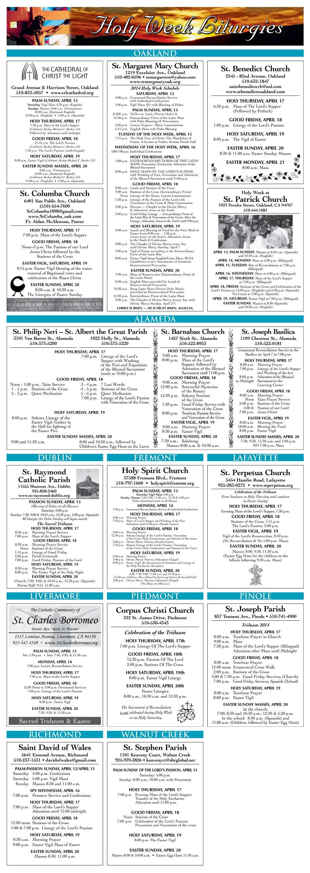 To Download a PDF of the Holy Week Liturgy Schedules