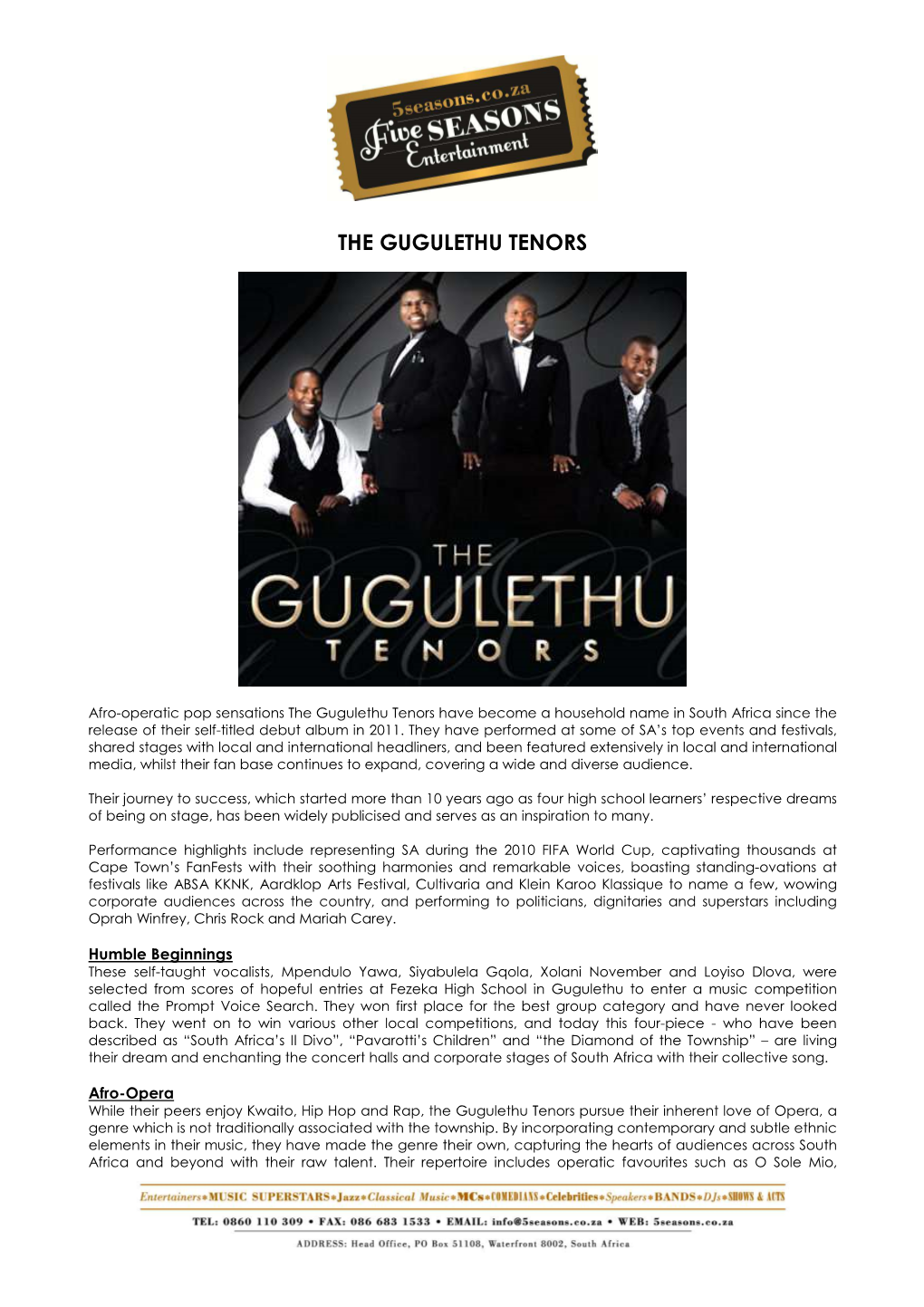 Gugulethu Tenors Biography