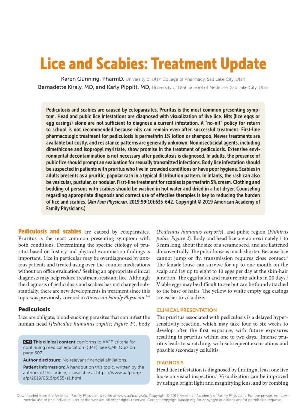 Lice and Scabies: Treatment Update
