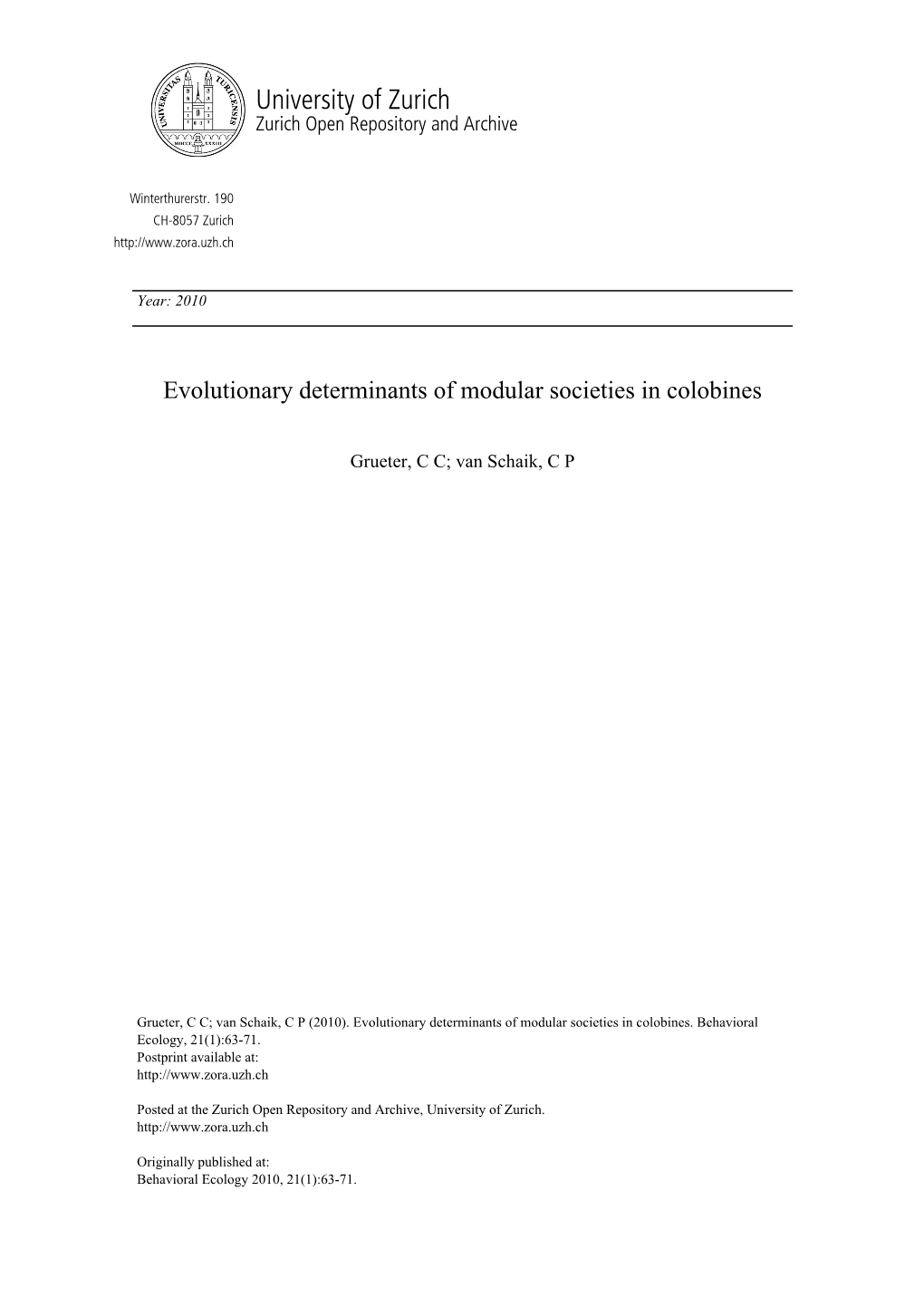 Evolutionary Determinants of Modular Societies in Colobines