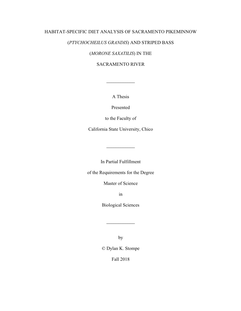 Habitat-Specific Diet Analysis of Sacramento Pikeminnow