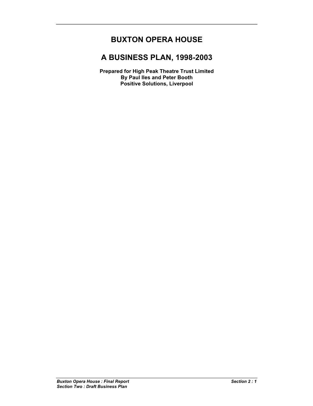 Buxton Opera House Business Plan, 1998
