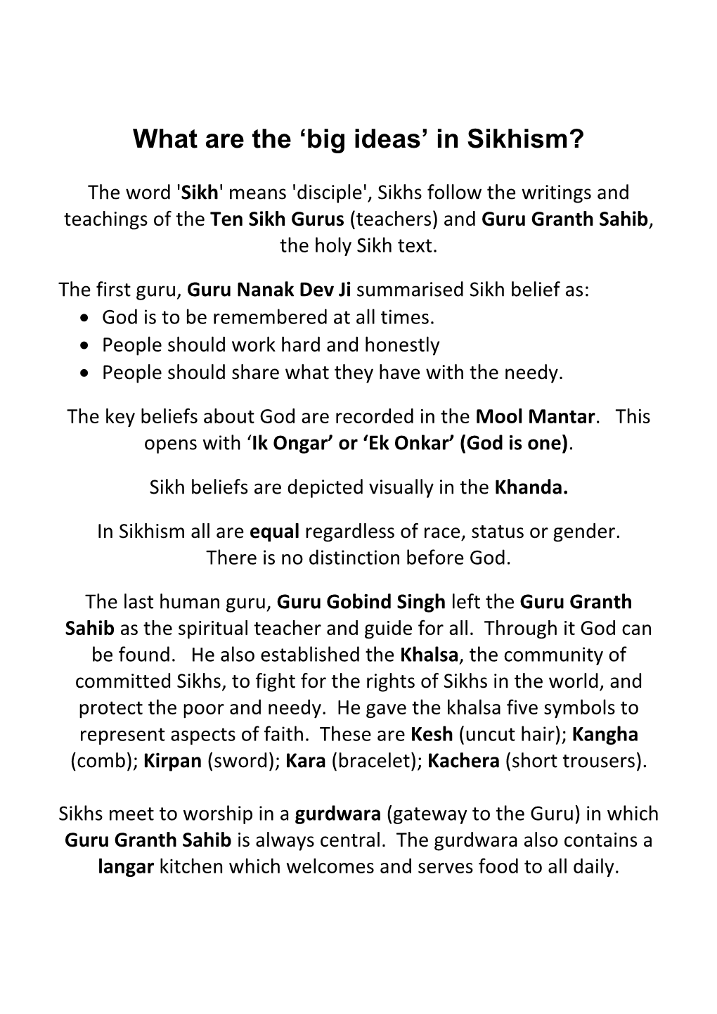 What Are the 'Big Ideas' in Sikhism?