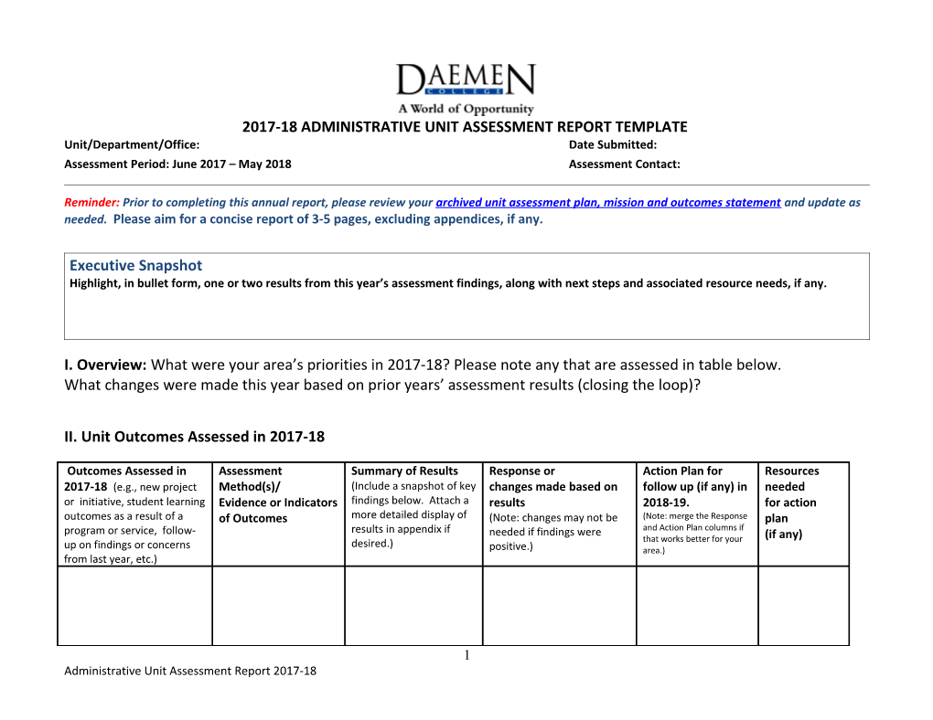 2012-13 Administrative Unit Assessment Report Template