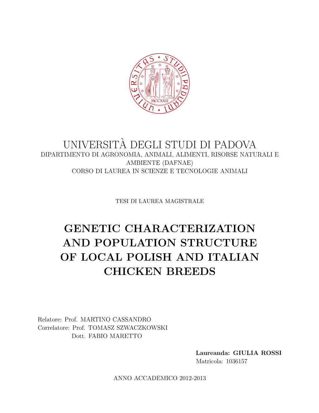 Universit`A Degli Studi Di Padova Genetic