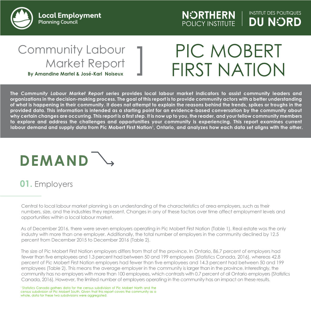 Pic Mobert First Nation1, Ontario, and Analyzes How Each Data Set Aligns with the Other