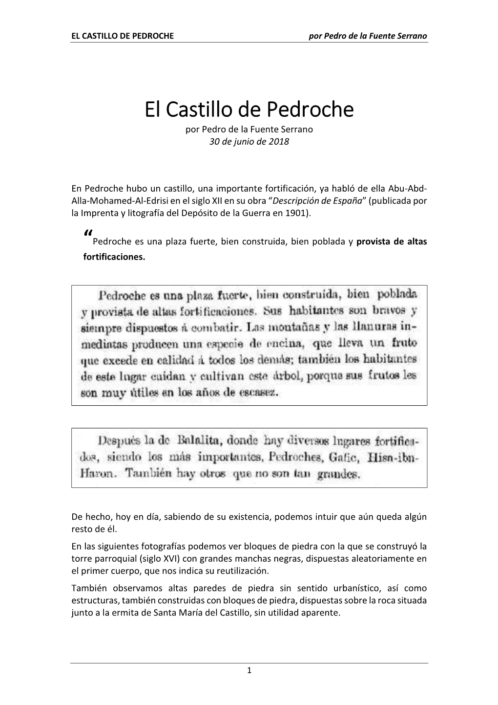EL CASTILLO DE PEDROCHE Por Pedro De La Fuente Serrano