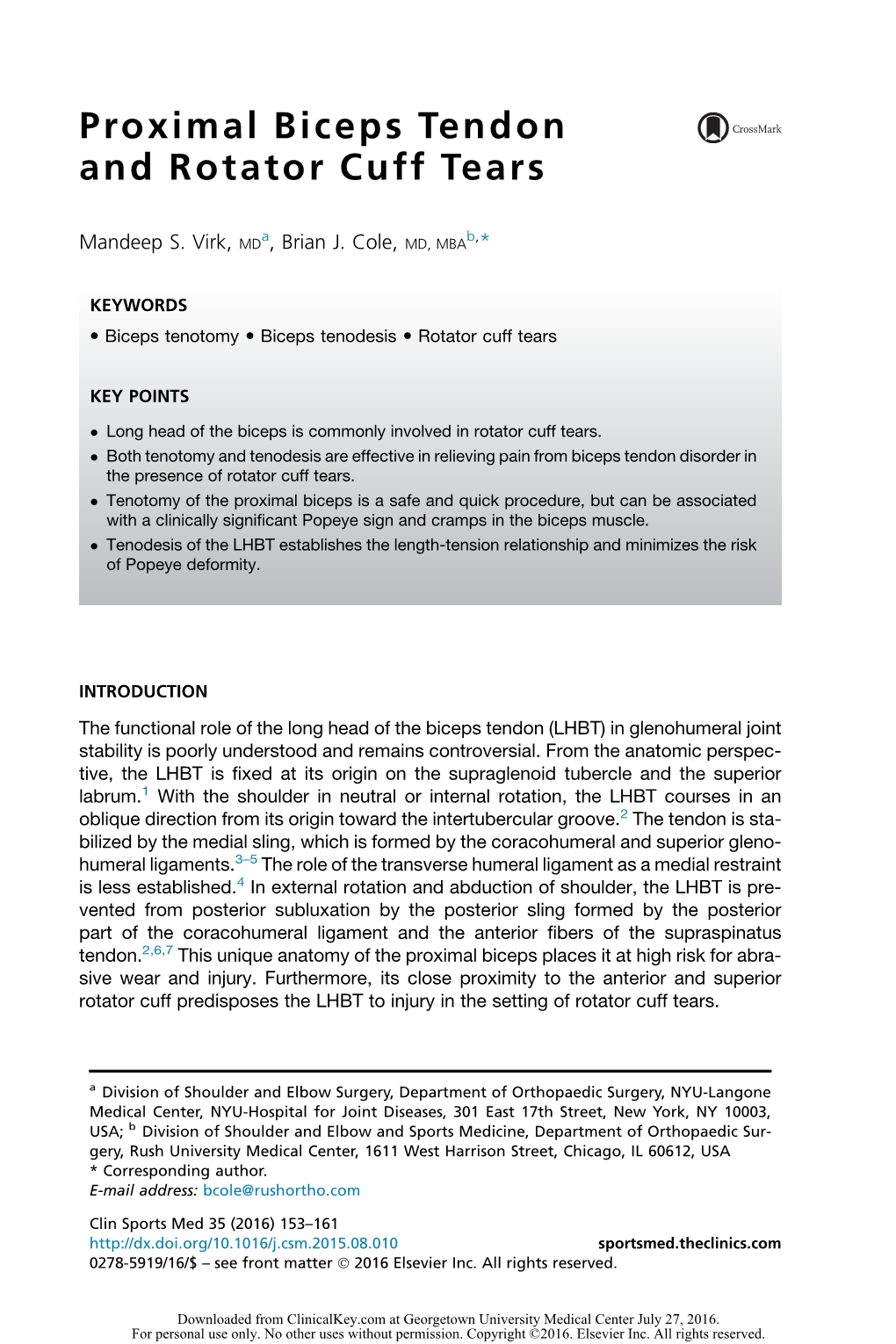 Proximal Biceps Tendon and Rotator Cuff Tears