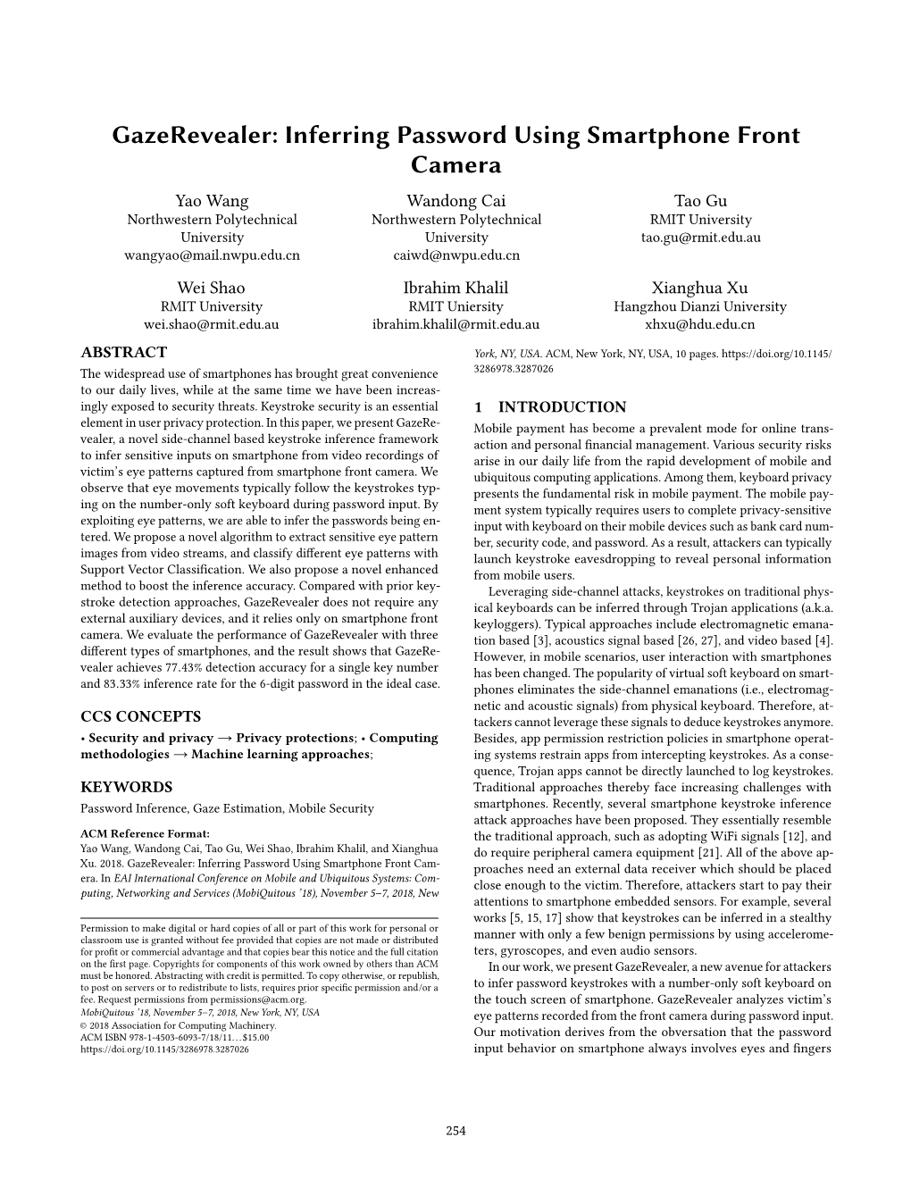 Gazerevealer: Inferring Password Using Smartphone Front Camera