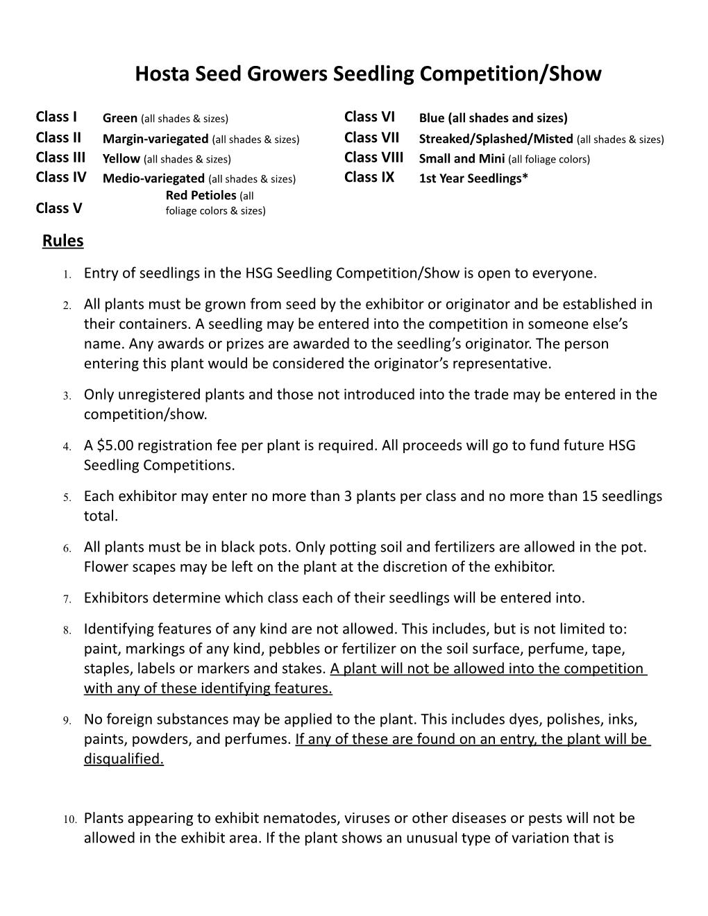 Hosta Seed Growers Seedling Competition/Show