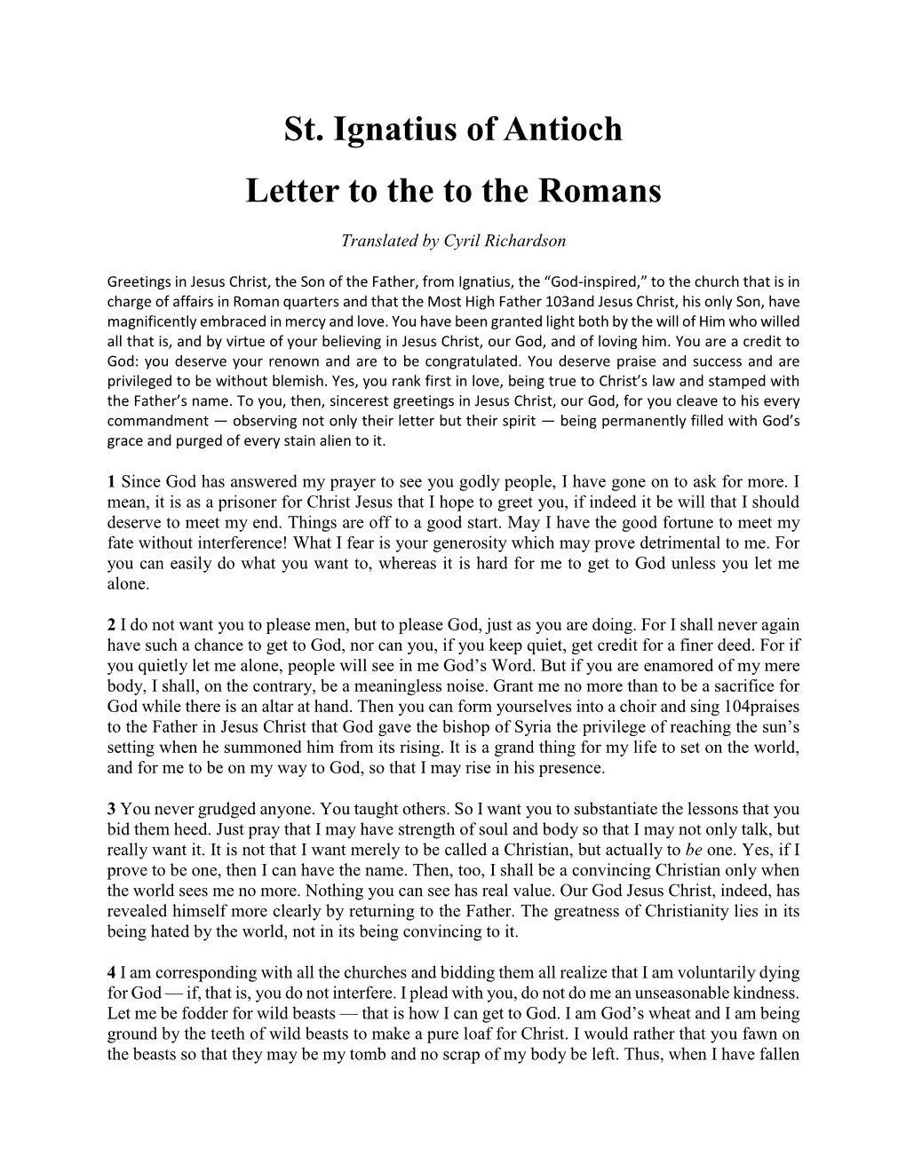 St. Ignatius of Antioch Letter to the to the Romans