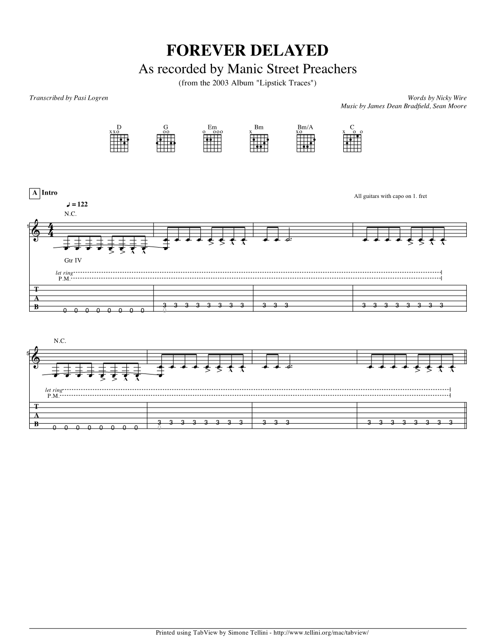 Forever Delayed Guitar Tab