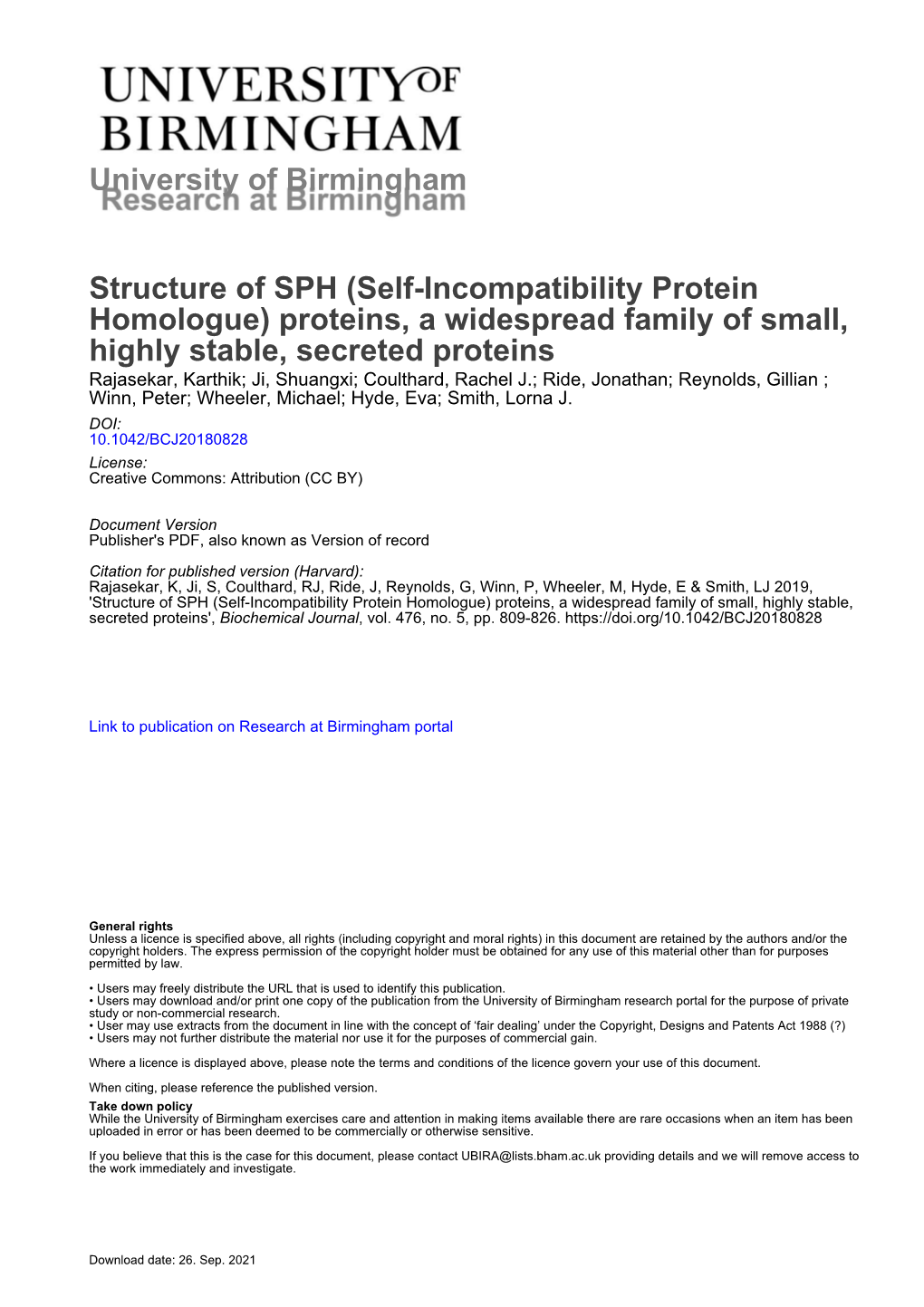 Structure of SPH (Self-Incompatibility Protein Homologue)