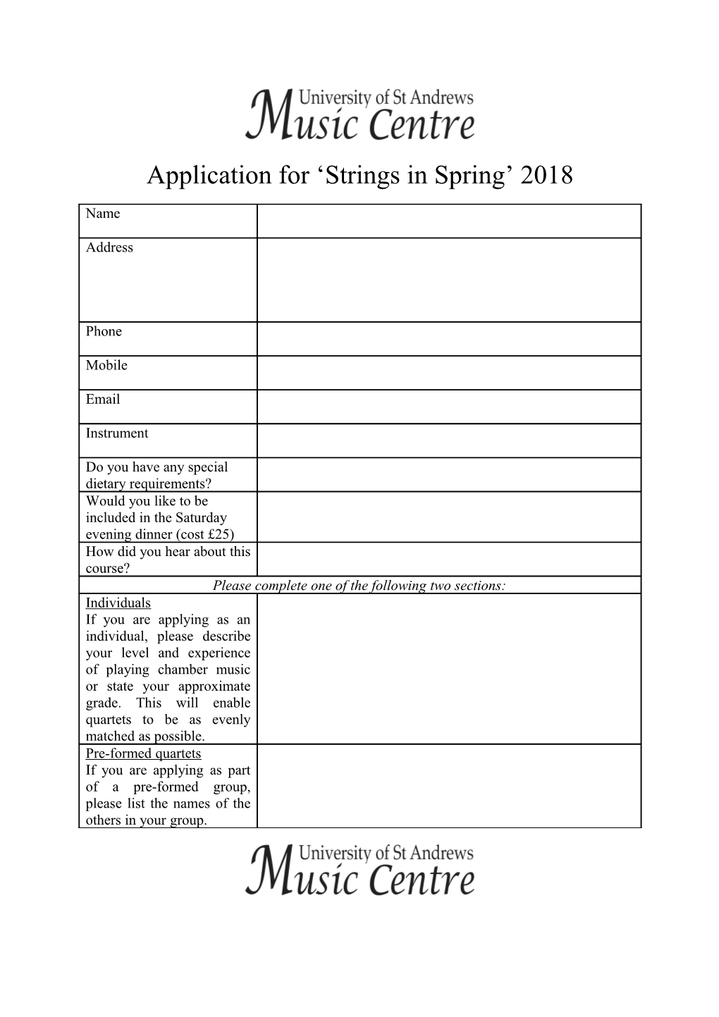 Application for Strings in Spring 2018