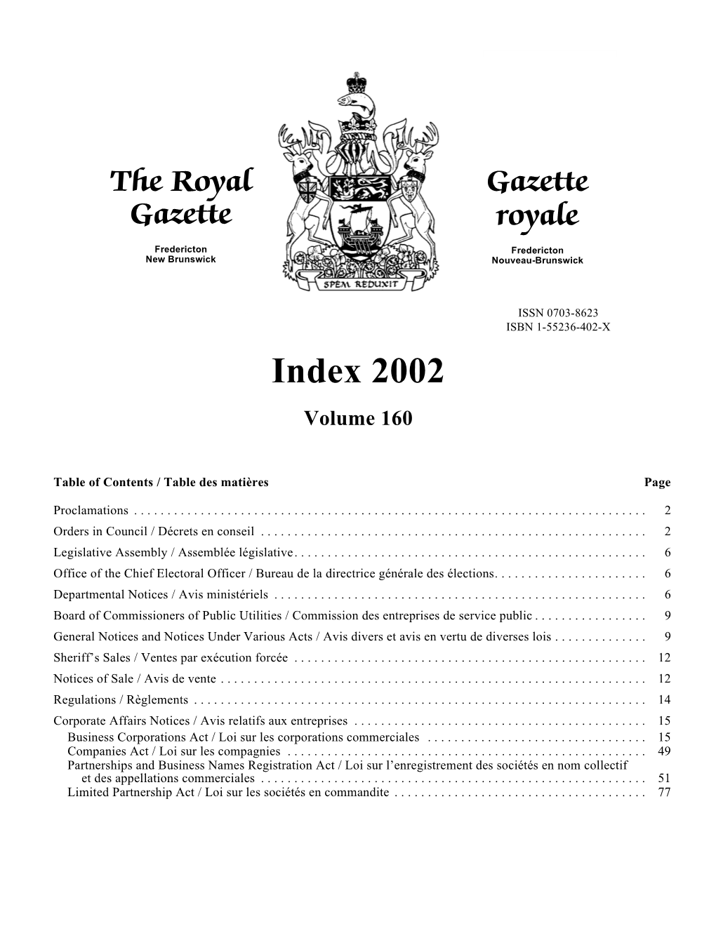 The Royal Gazette Index 2002