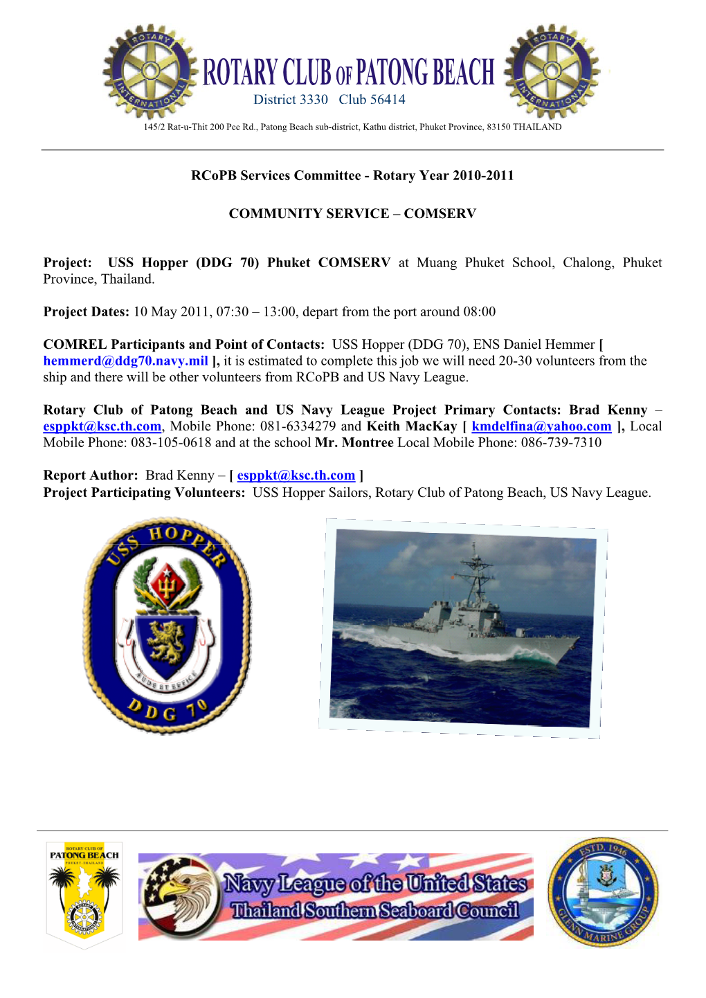 USS Hopper (DDG 70) Phuket COMSERV at Muang Phuket School, Chalong, Phuket Province, Thailand