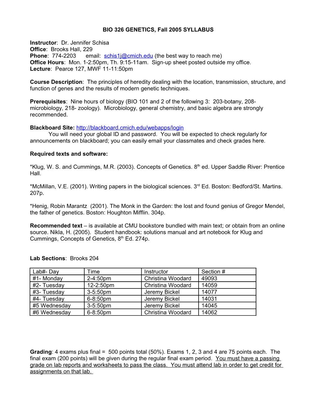 Bio 325 Genetics, Fall 2002 Syllabus