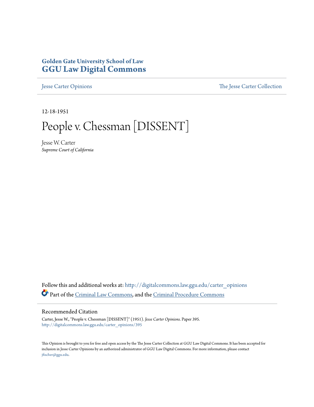 People V. Chessman [DISSENT] Jesse W