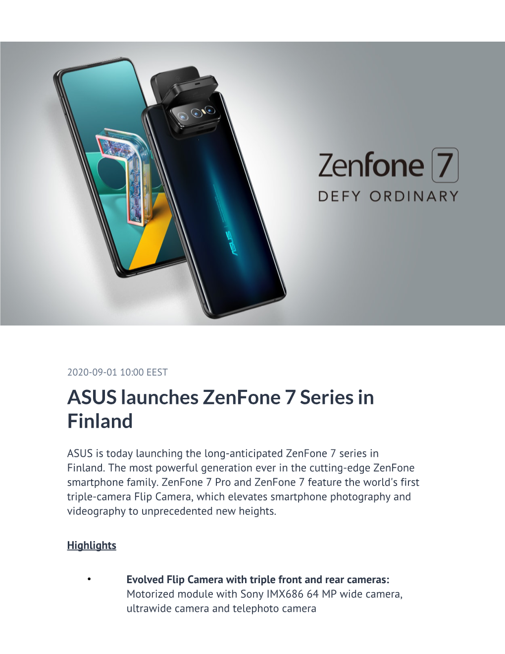ASUS Launches Zenfone 7 Series in Finland