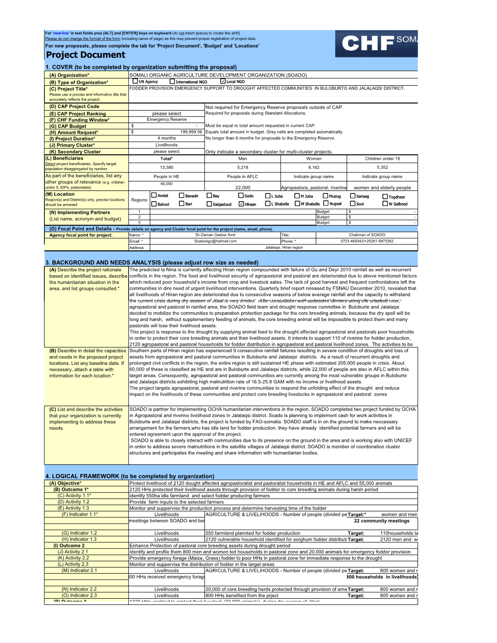 Project Document', 'Budget' and 'Locations' Project Document 1