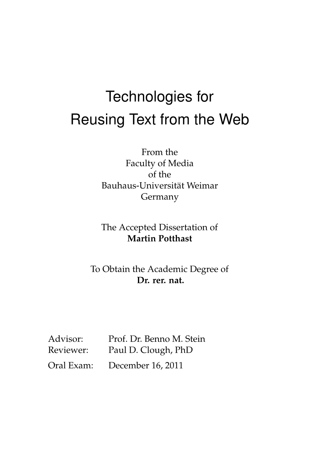 Technologies for Reusing Text from the Web
