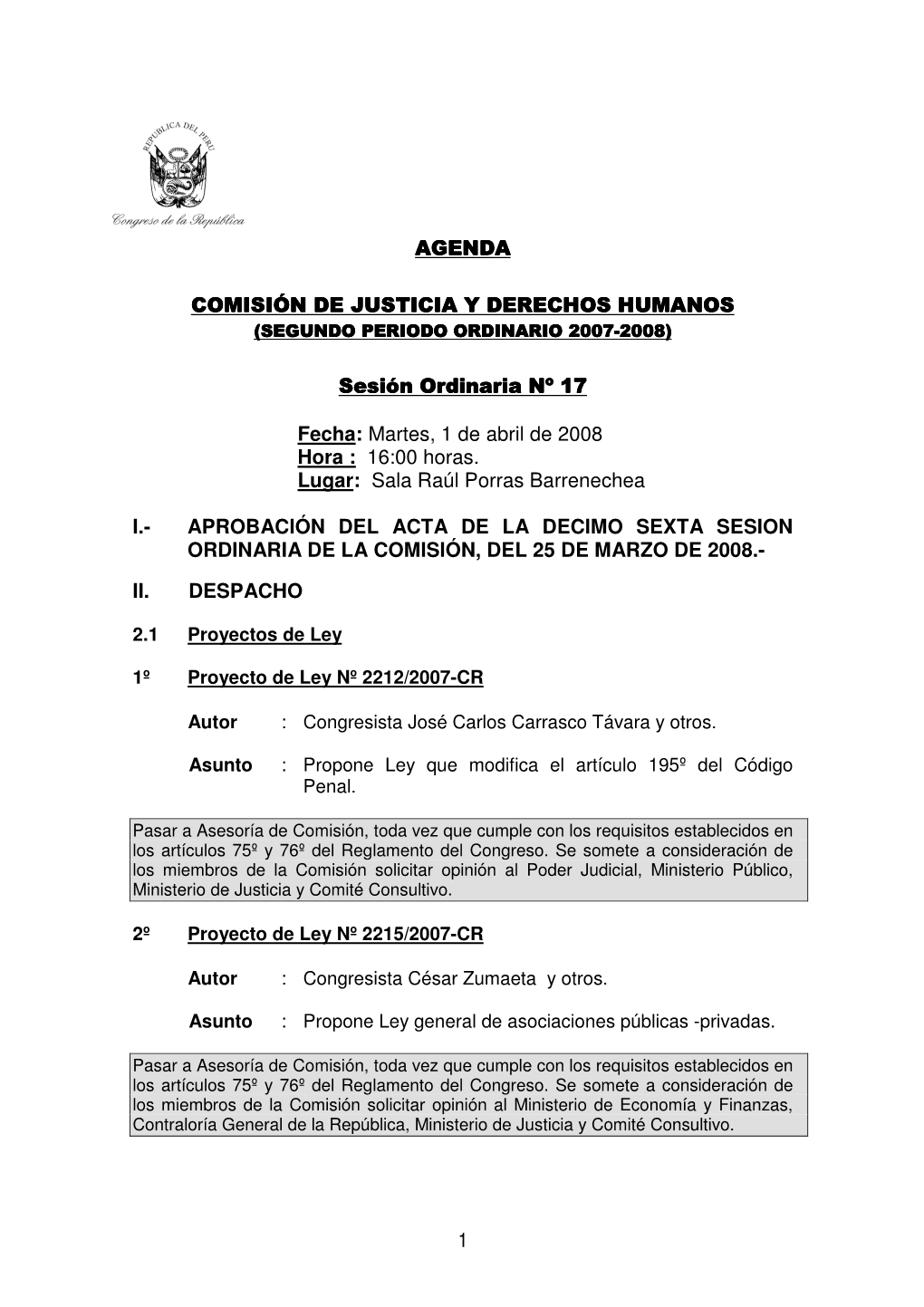 1 Agenda Com Isión De Justicia Y Derechos Hum