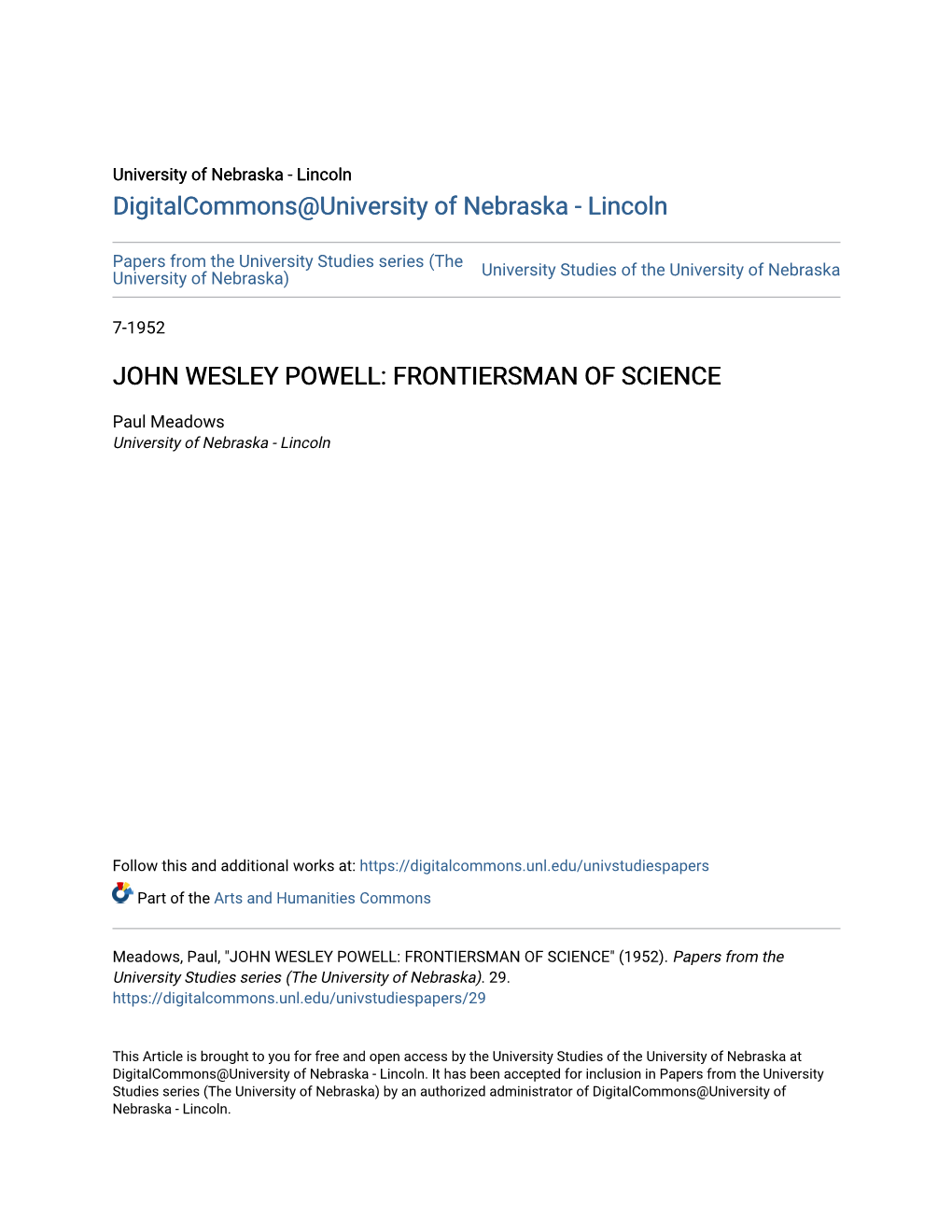 John Wesley Powell: Frontiersman of Science