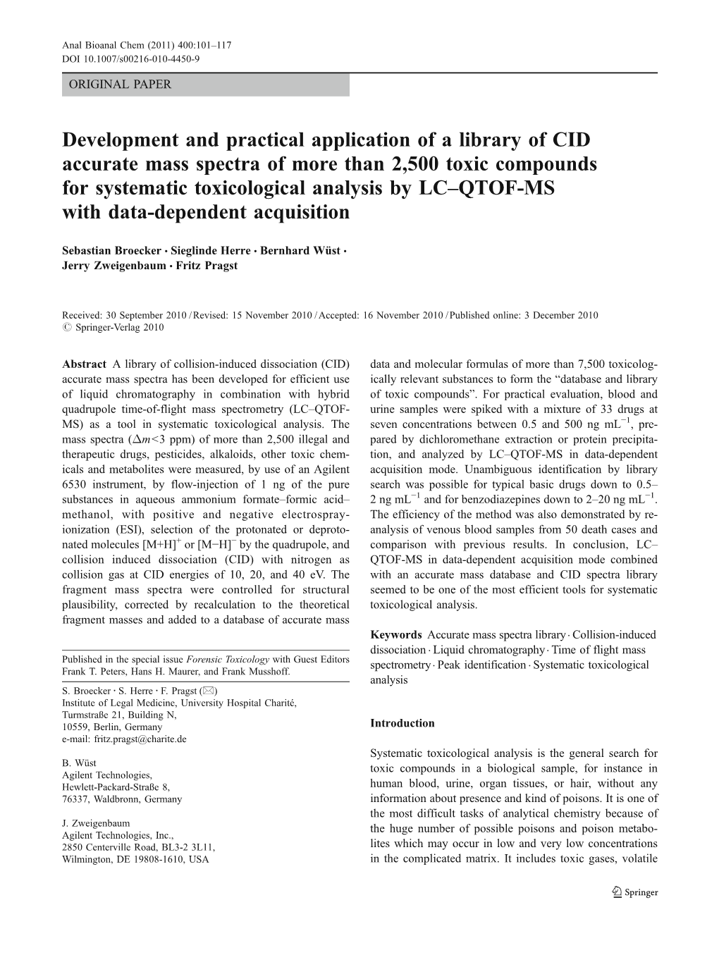 Development and Practical Application of a Library of CID Accurate Mass