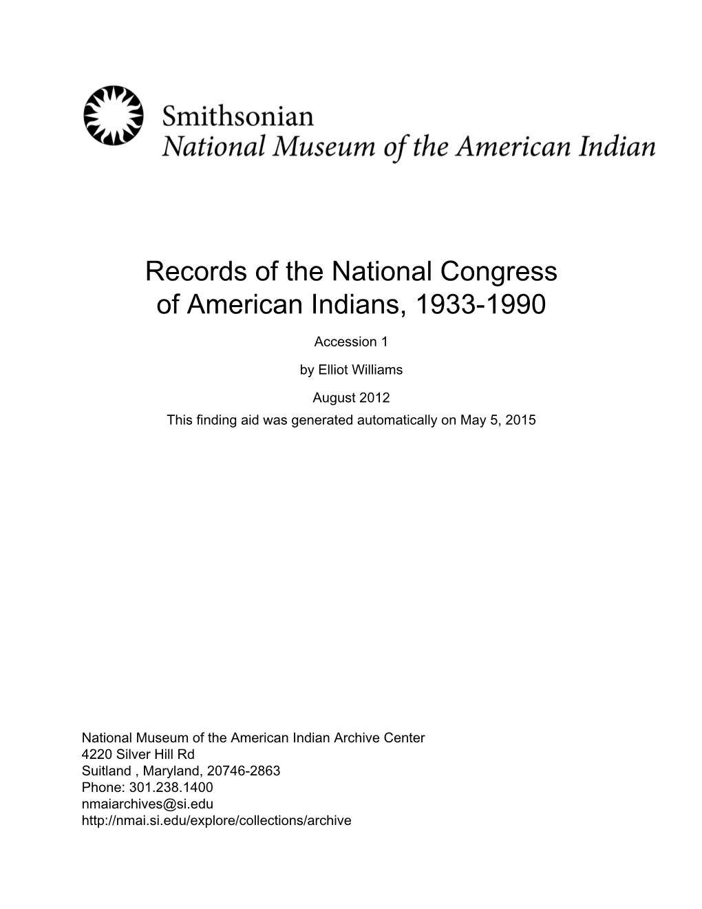 Records of the National Congress of American Indians, 1933-1990