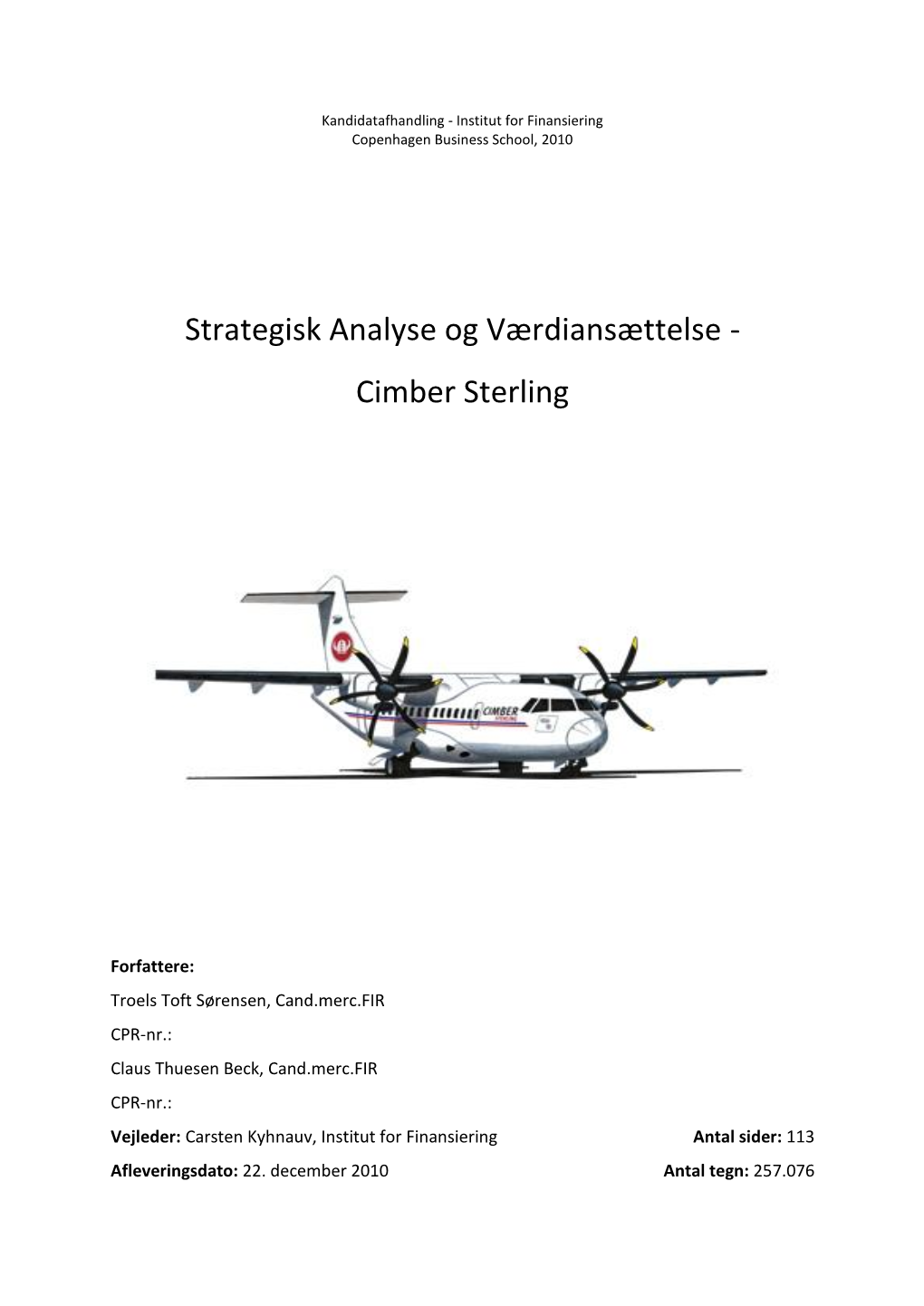 Strategisk Analyse Og Værdiansættelse - Cimber Sterling