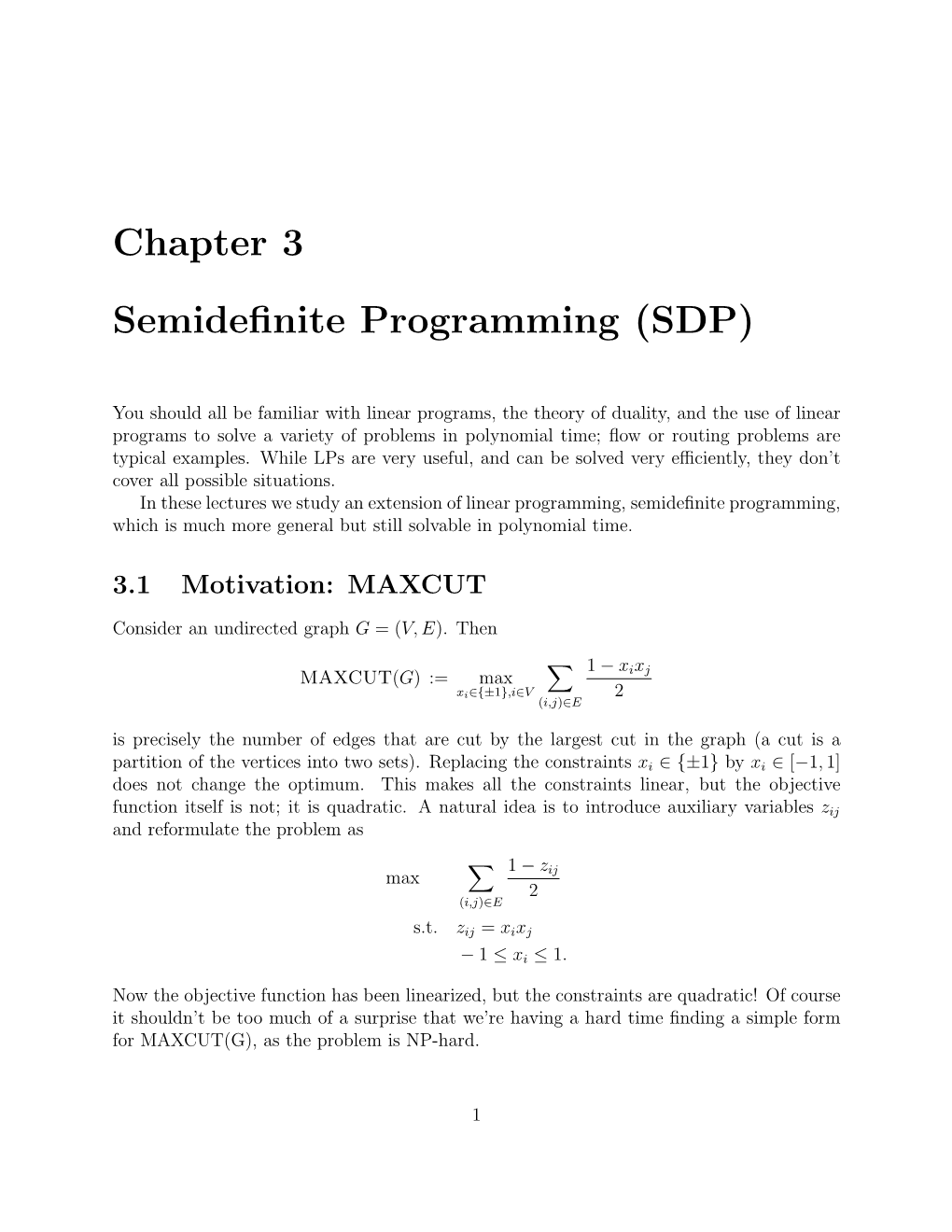 Chapter 3 Semidefinite Programming (SDP)