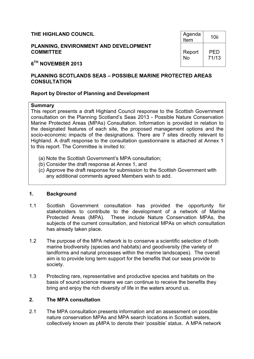 Planning Scotland's Seas: Possible Marine Protected Areas Consultation