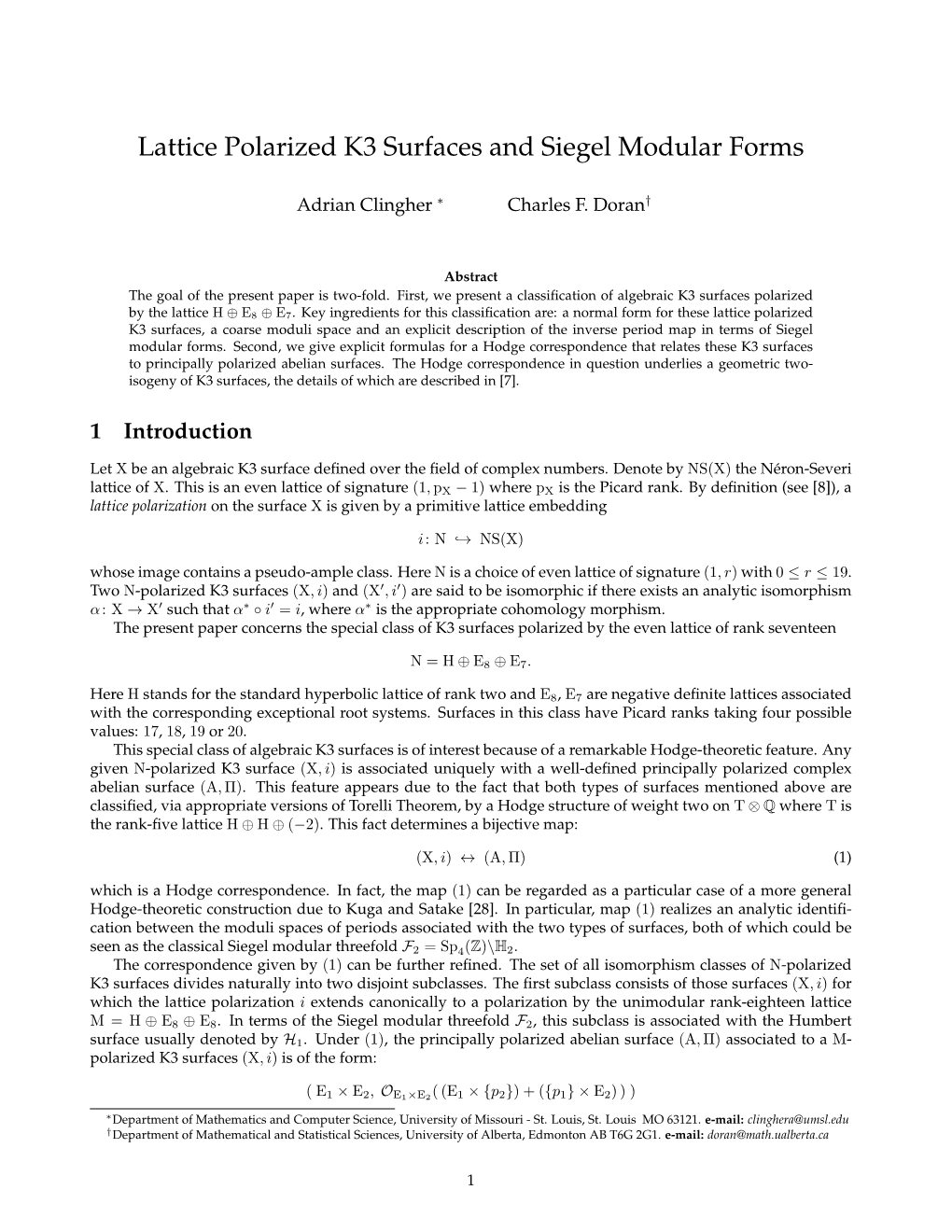 Lattice Polarized K3 Surfaces and Siegel Modular Forms