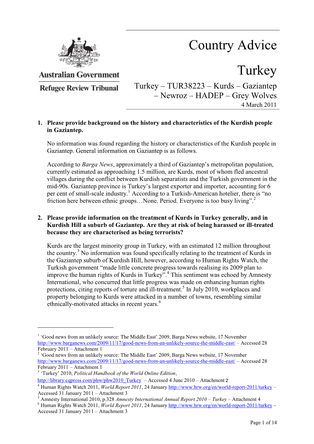 Country Advice Turkey Turkey – TUR38223 – Kurds – Gaziantep