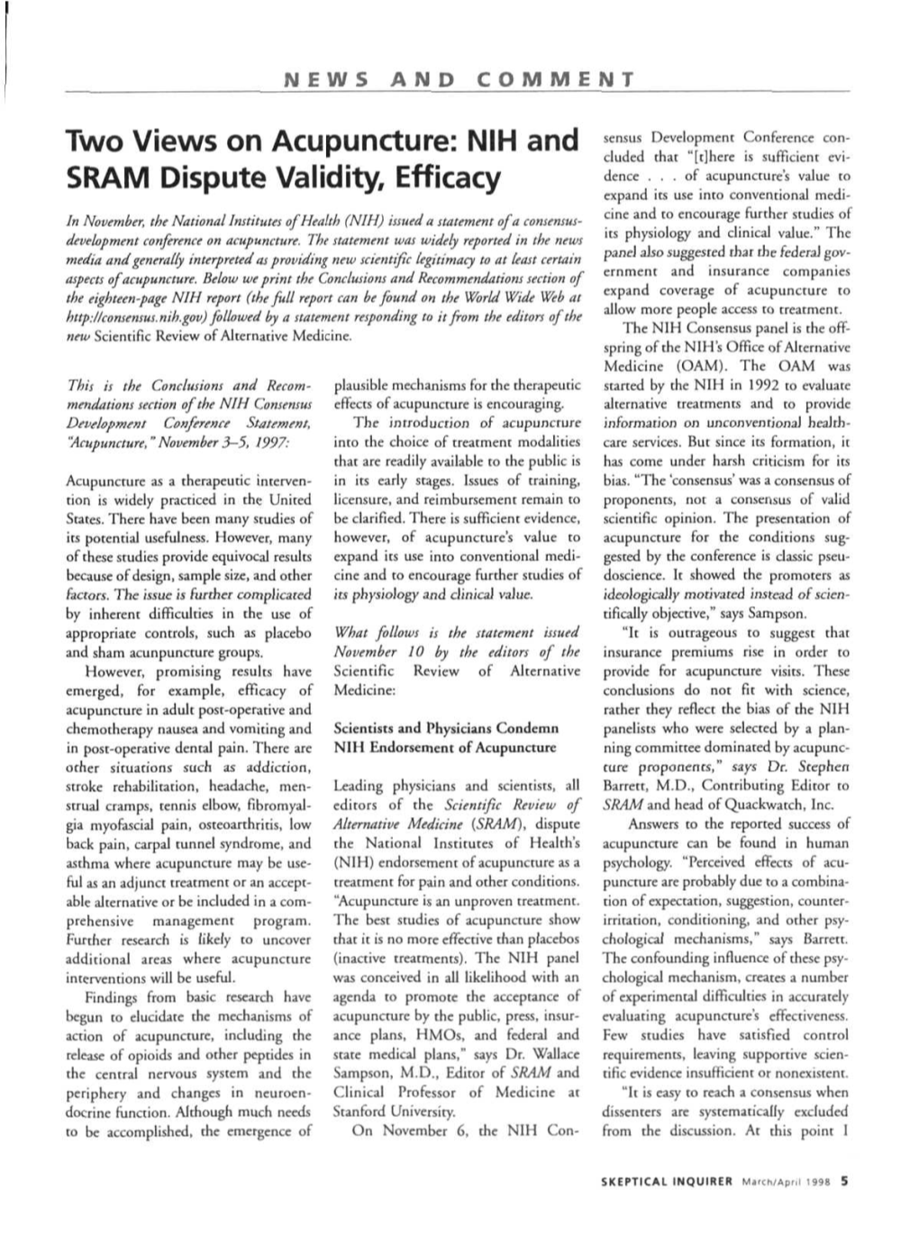 Two Views on Acupuncture: NIH and SRAM