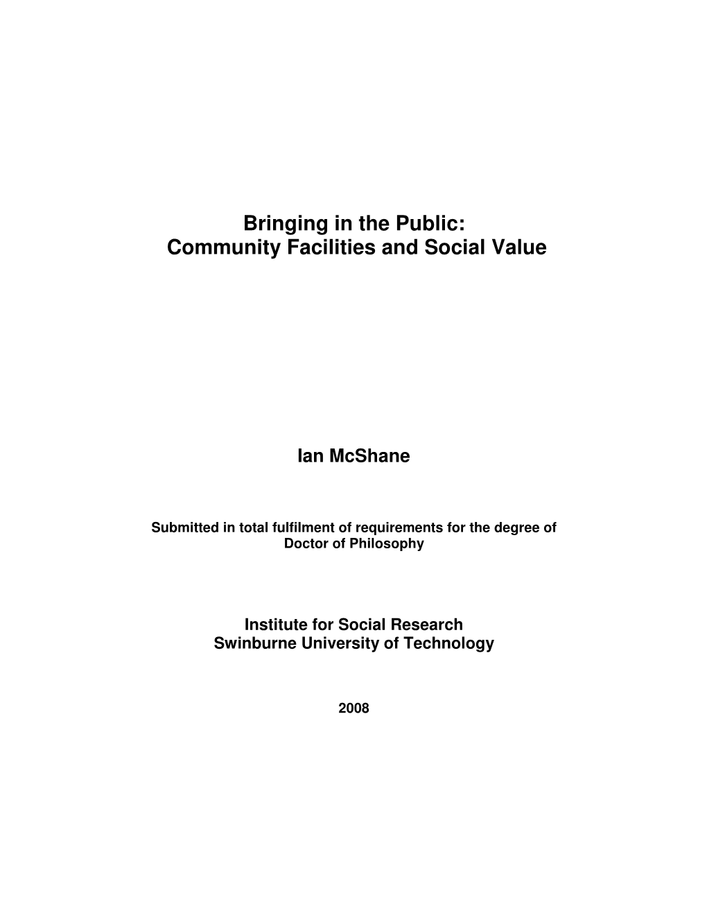 Community Facilities and Social Value