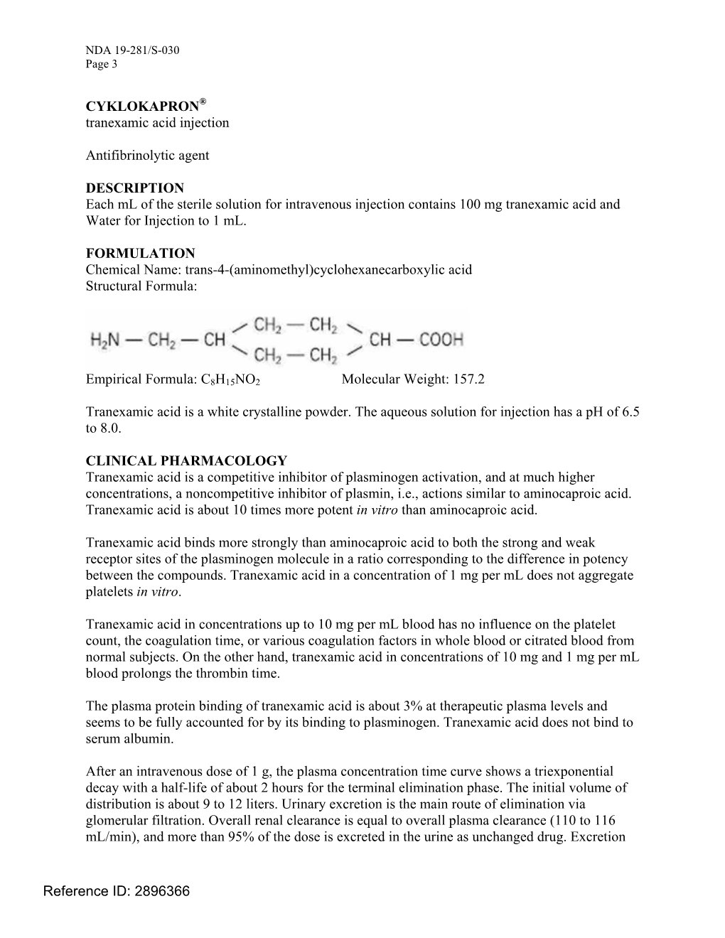 CYKLOKAPRON Tranexamic Acid Injection Antifibrinolytic Agent