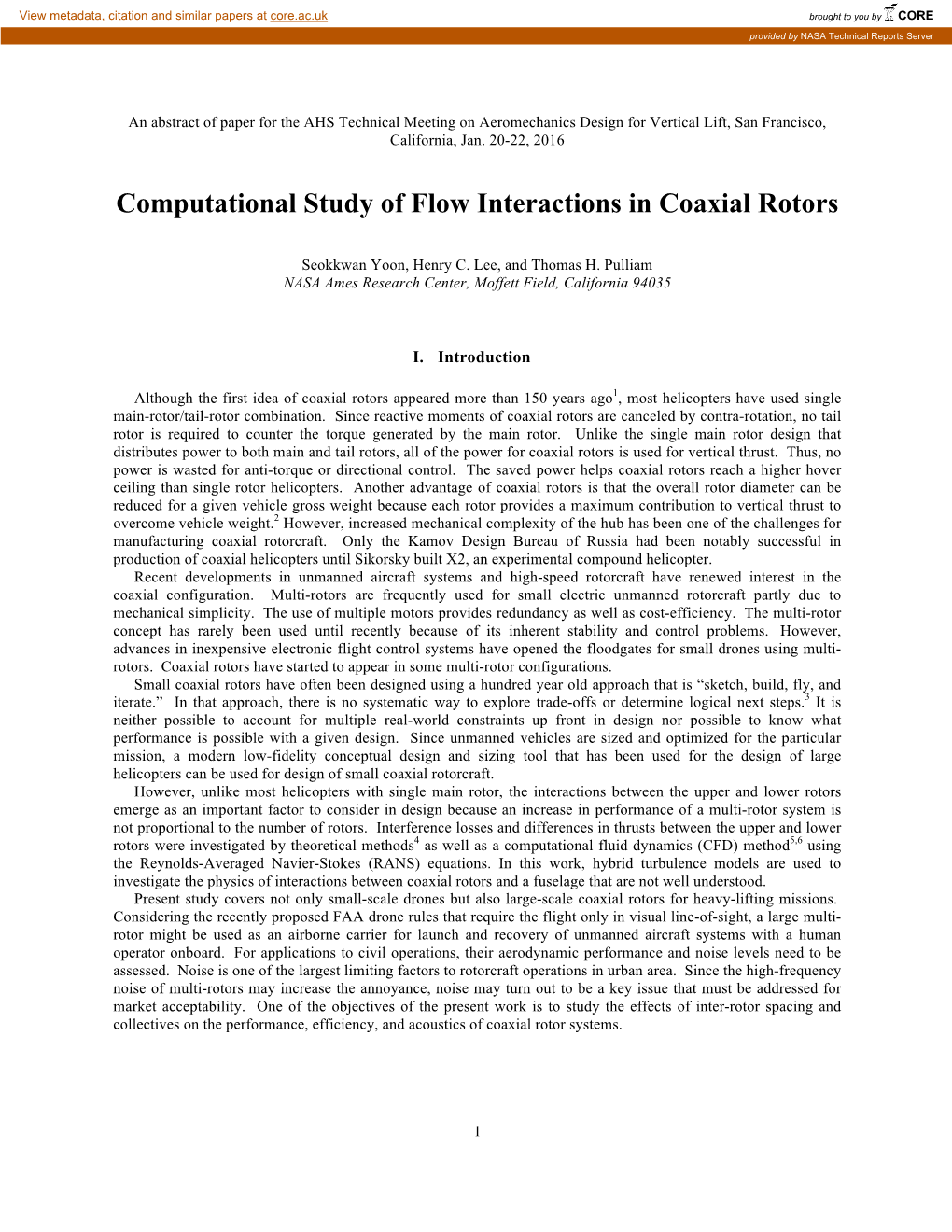 Computational Study of Flow Interactions in Coaxial Rotors