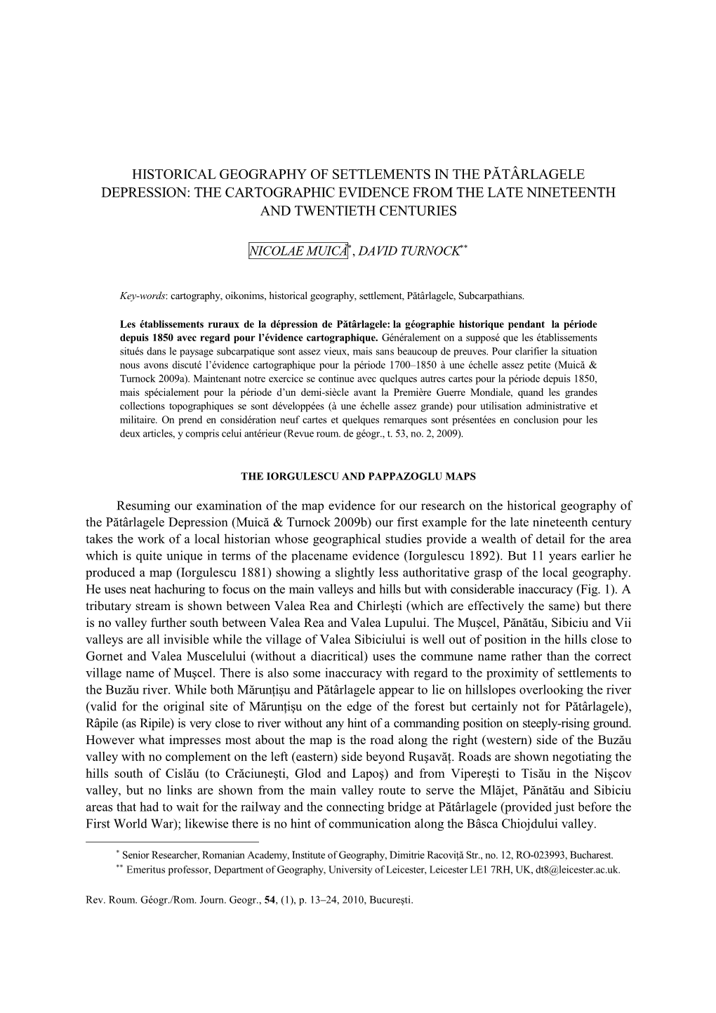 Historical Geography of Settlements in the Pătârlagele Depression: the Cartographic Evidence from the Late Nineteenth and Twentieth Centuries