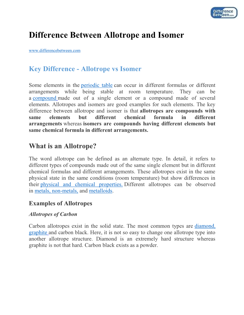 Difference Between Allotrope and Isomer