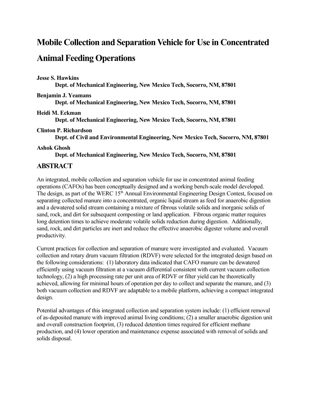 Mobile Collection and Separation Vehicle for Use in Concentrated Animal Feeding Operations