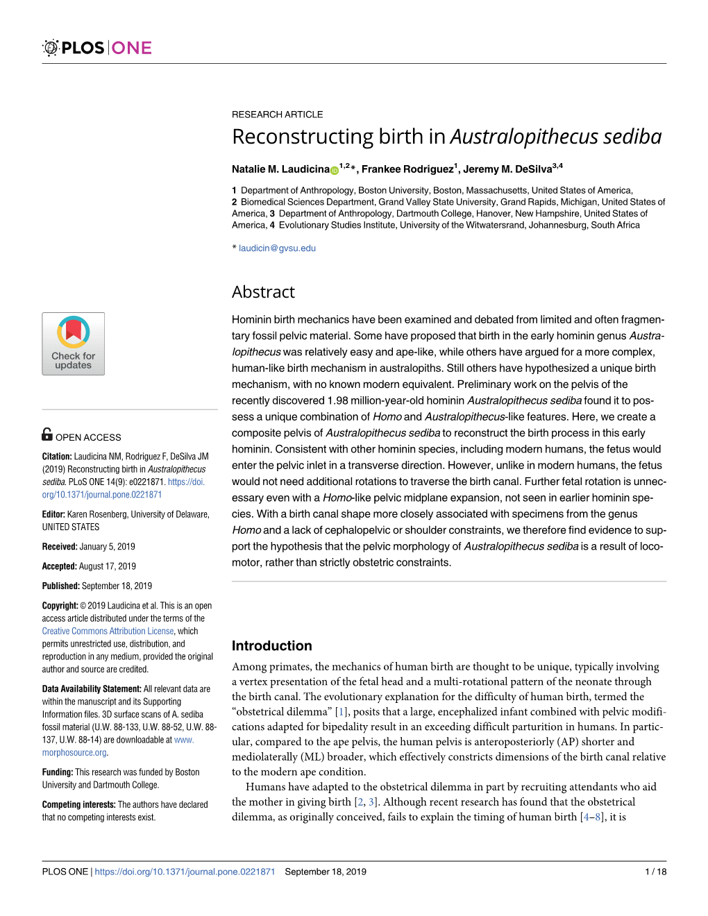 Reconstructing Birth in Australopithecus Sediba