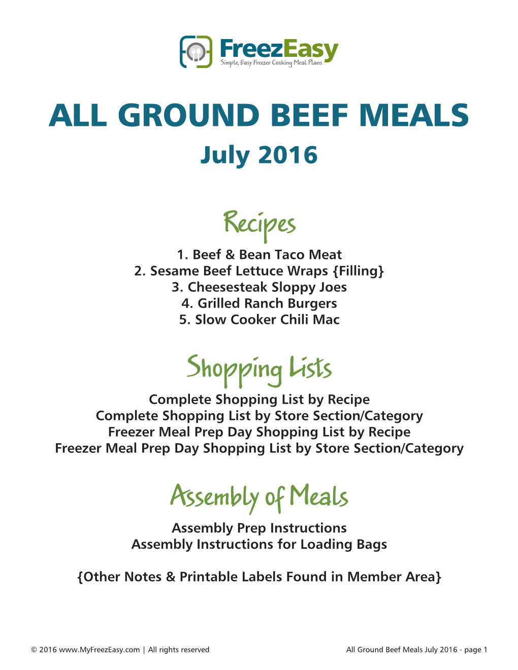 ALL GROUND BEEF MEALS July 2016