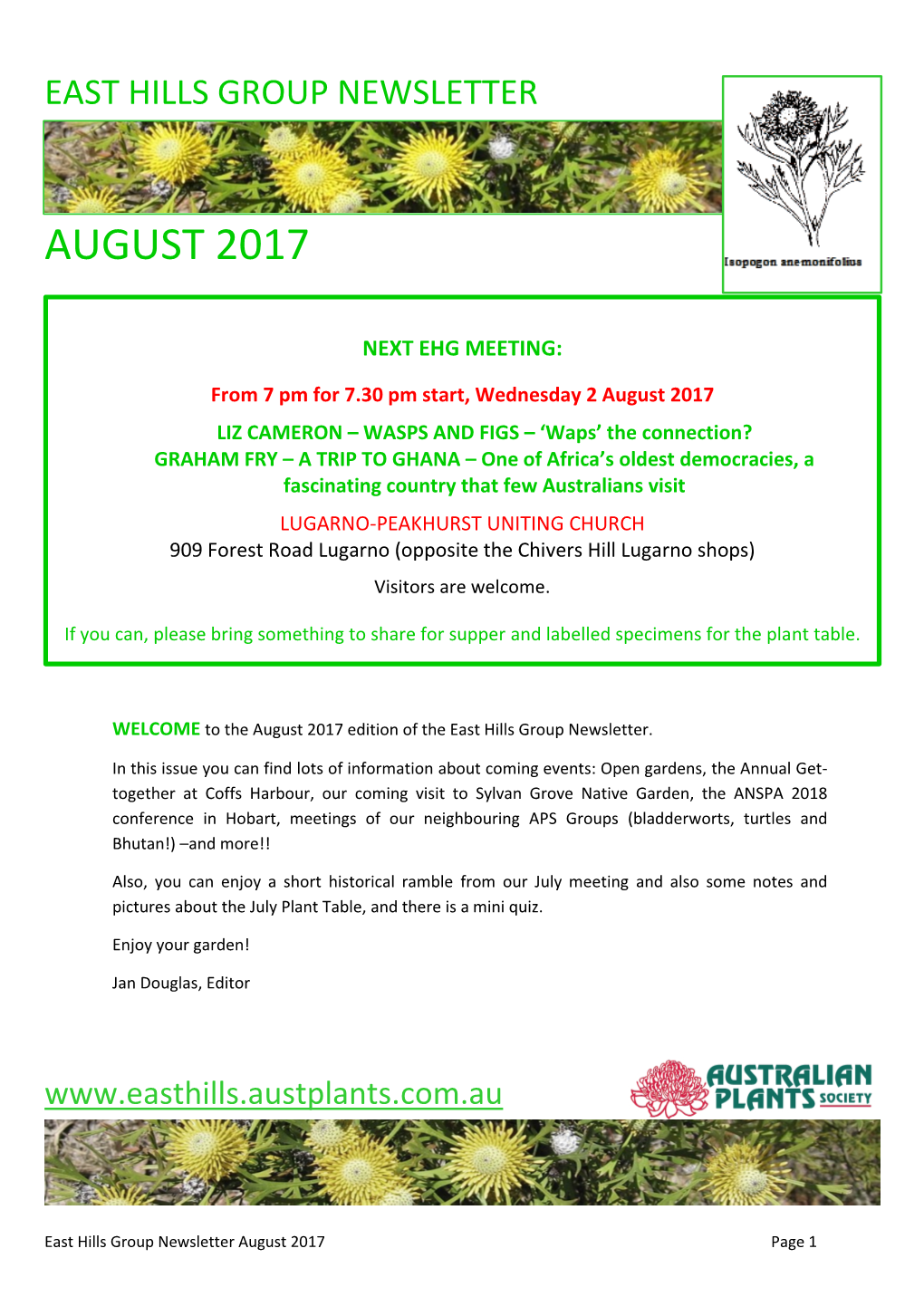 East Hills Group Meeting – 5 July 2017