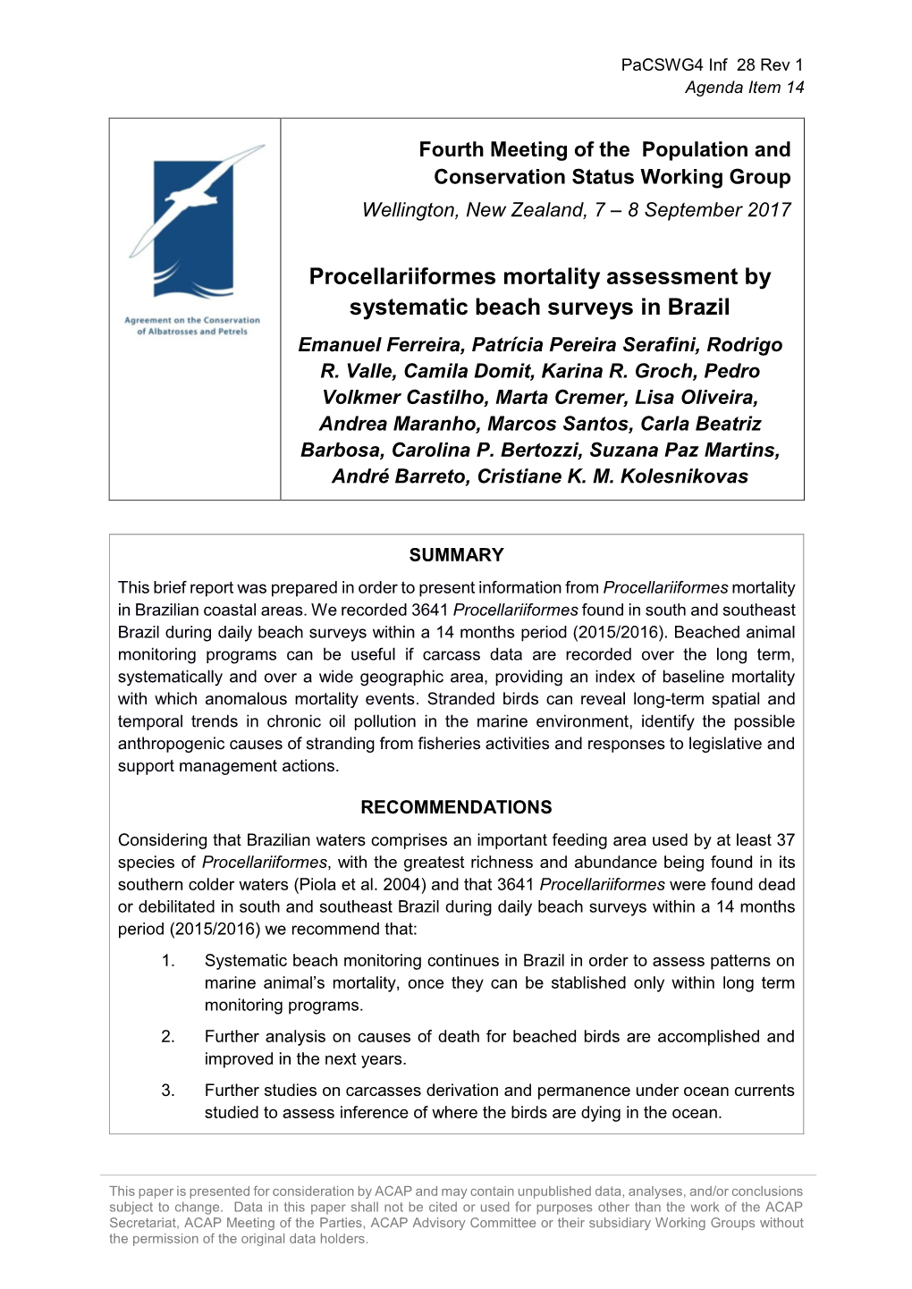 Procellariiformes Mortality Assessment by Systematic Beach Surveys in Brazil