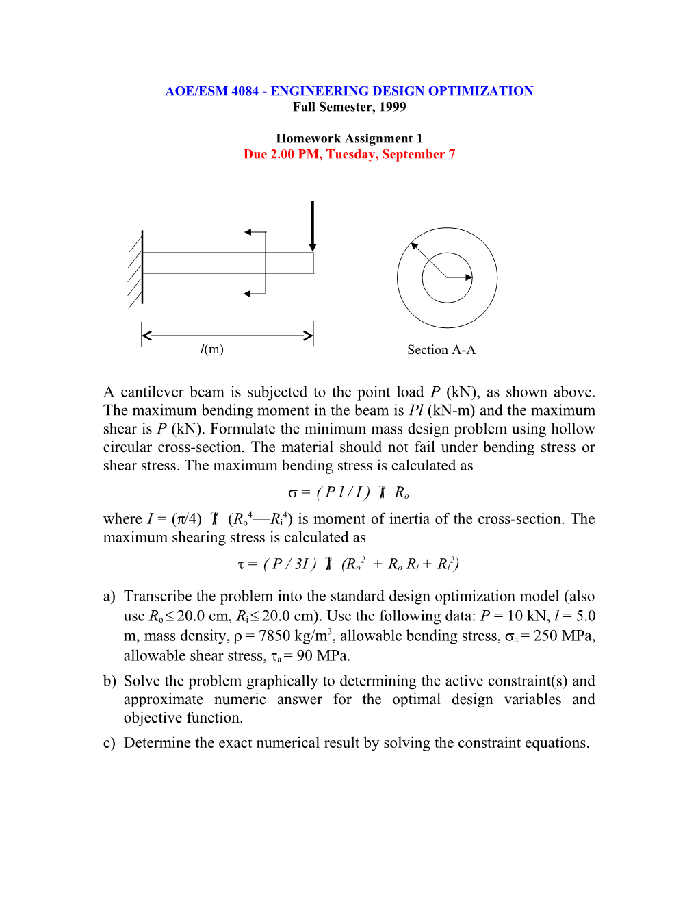 Engineering Design Optimization Fall 1999