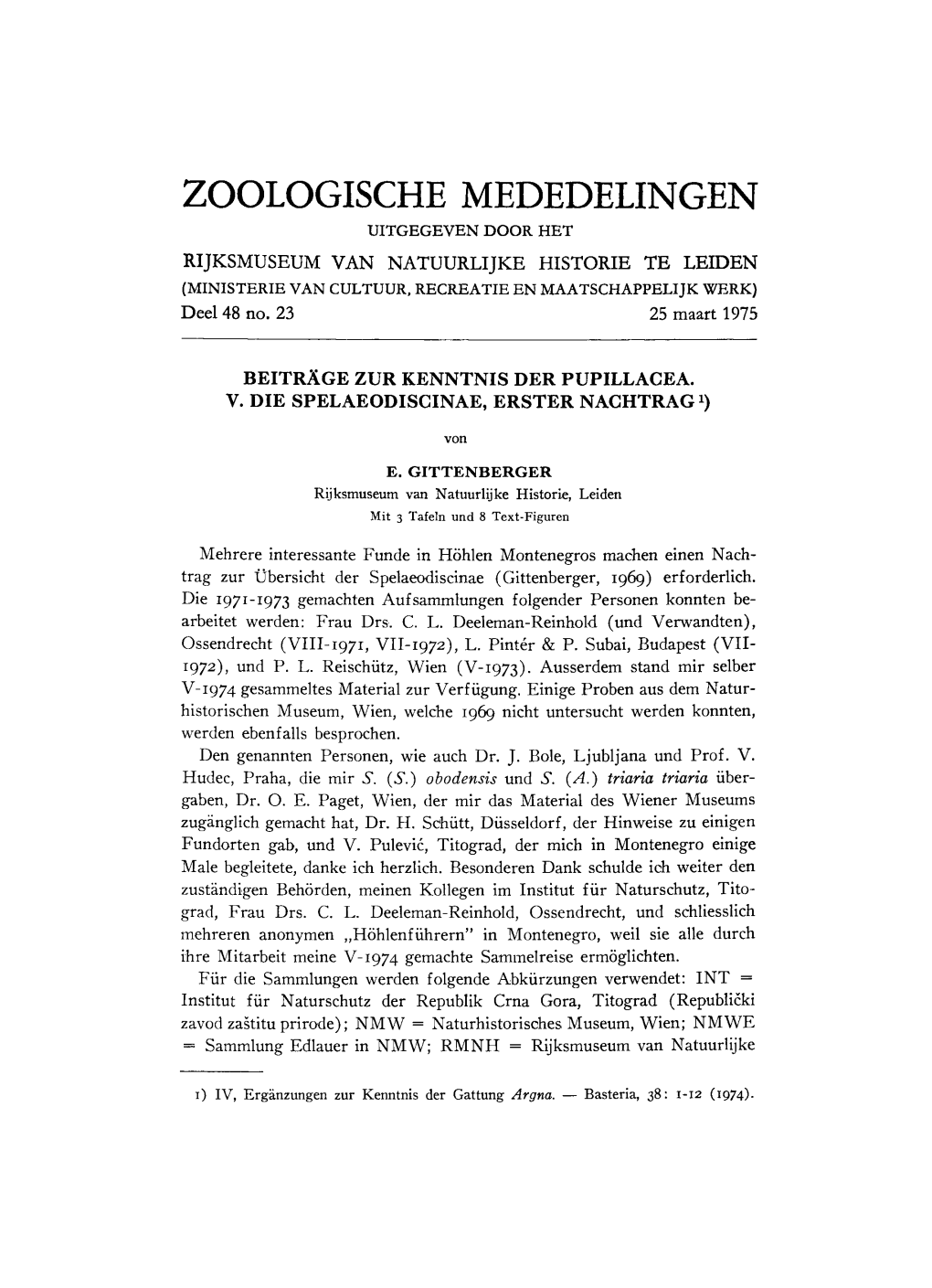 Zoologische Mededelingen Uitgegeven Door Het